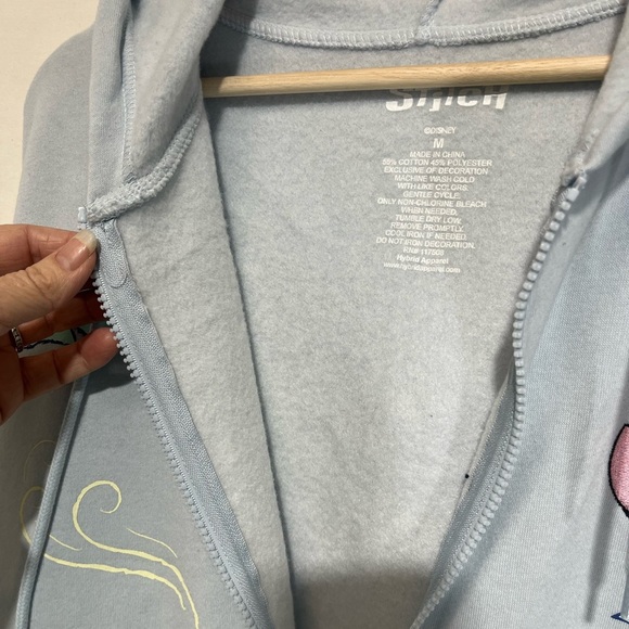 Disney Stitch Light Blue Full Zip Hoodie Stitch Character Cotton Blend Size M - Picture 3 of 8